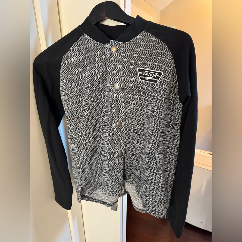 Vans EUC Men’s Black & Gray Knit Snap-Up Sweater Jacket/ small
